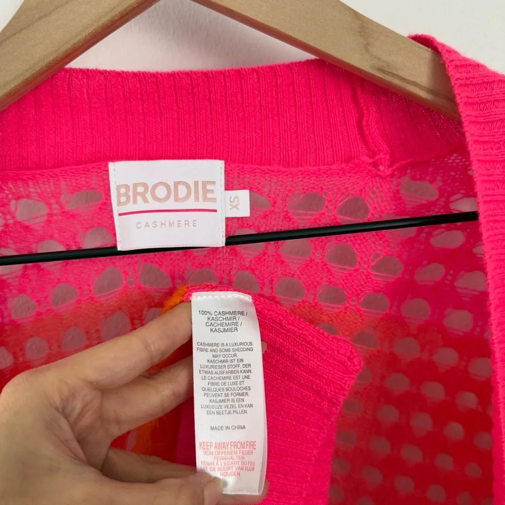 Brodi Cashmere XS‎ Sunset Pointelle Open Knit Stripe Cardigan Lightweight Pink